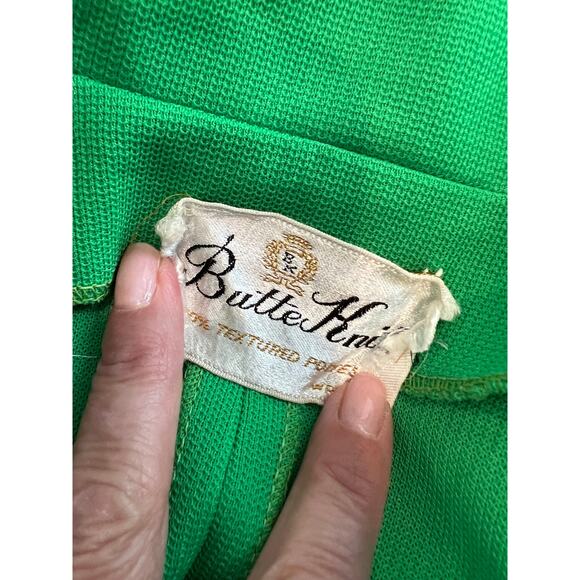 Vintage 60s Butter Knit Cropped Lime Green Polyester Blazer - Picture 5 of 5